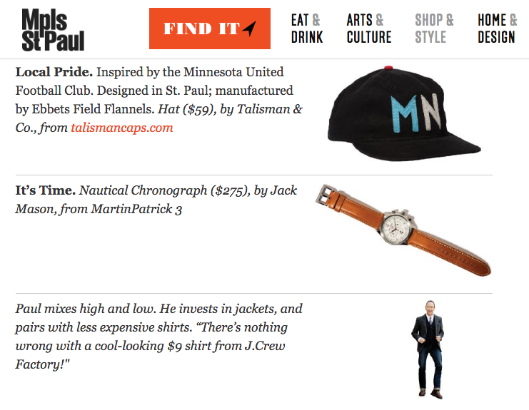 Talisman & Co. Loons Cap Sighting in Minneapolis-St. Paul Magazine