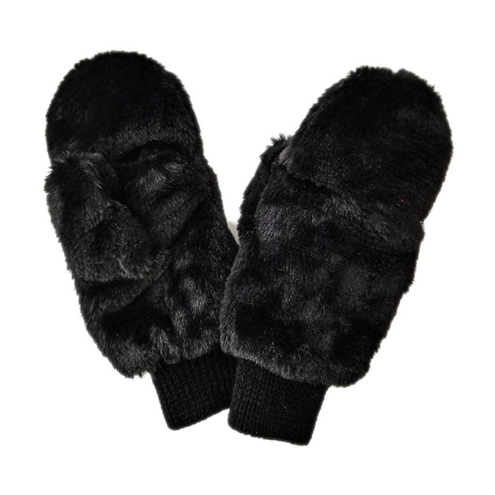 Game Day Faux Fur Mittens - Black