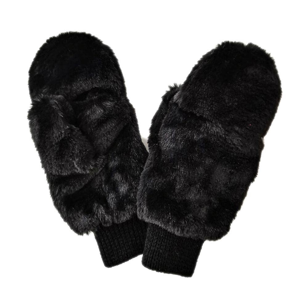 Game Day Faux Fur Mitten Gloves - Red Ivory