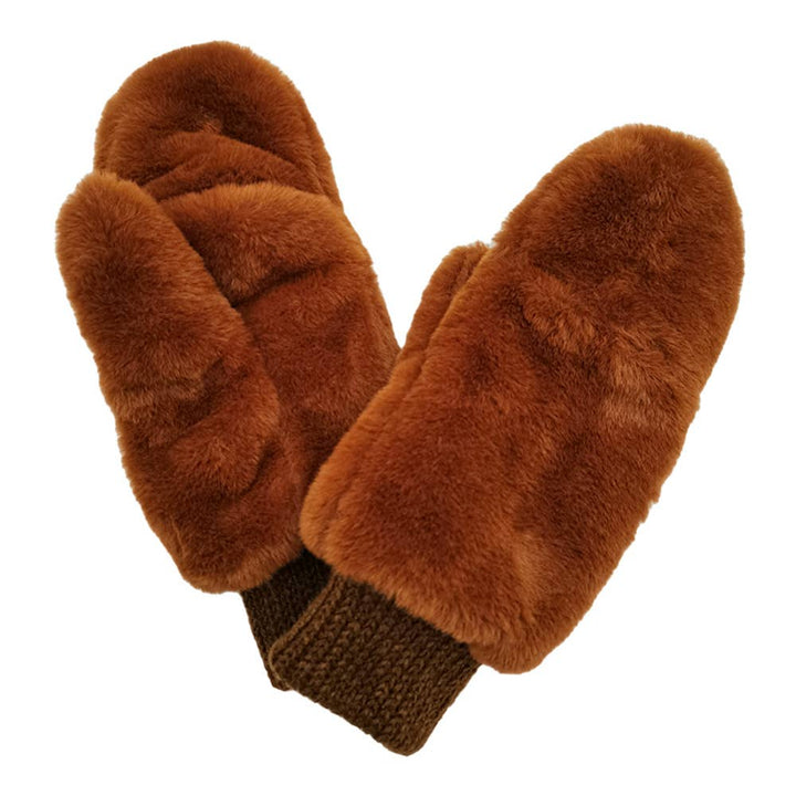 Game Day Faux Fur Mitten Gloves - Red Ivory