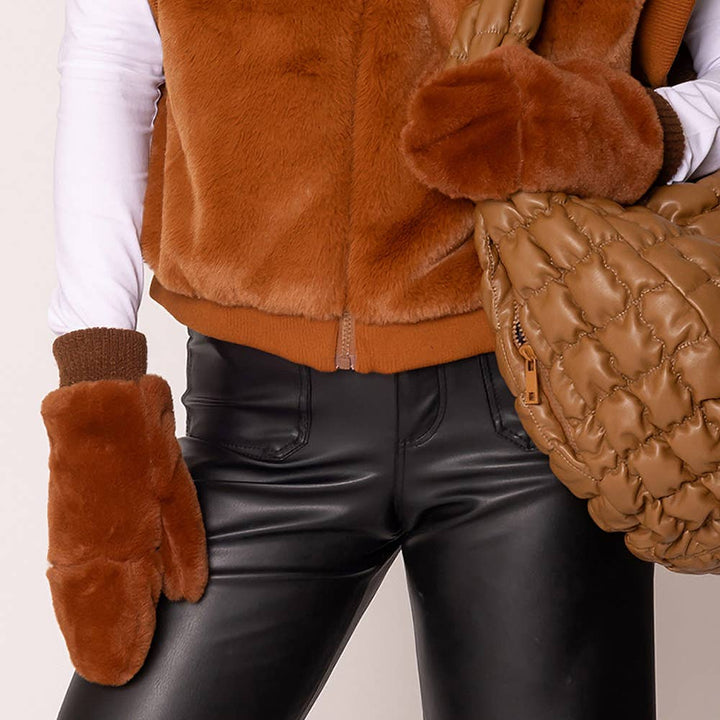 Game Day Faux Fur Mitten Gloves - Red Ivory
