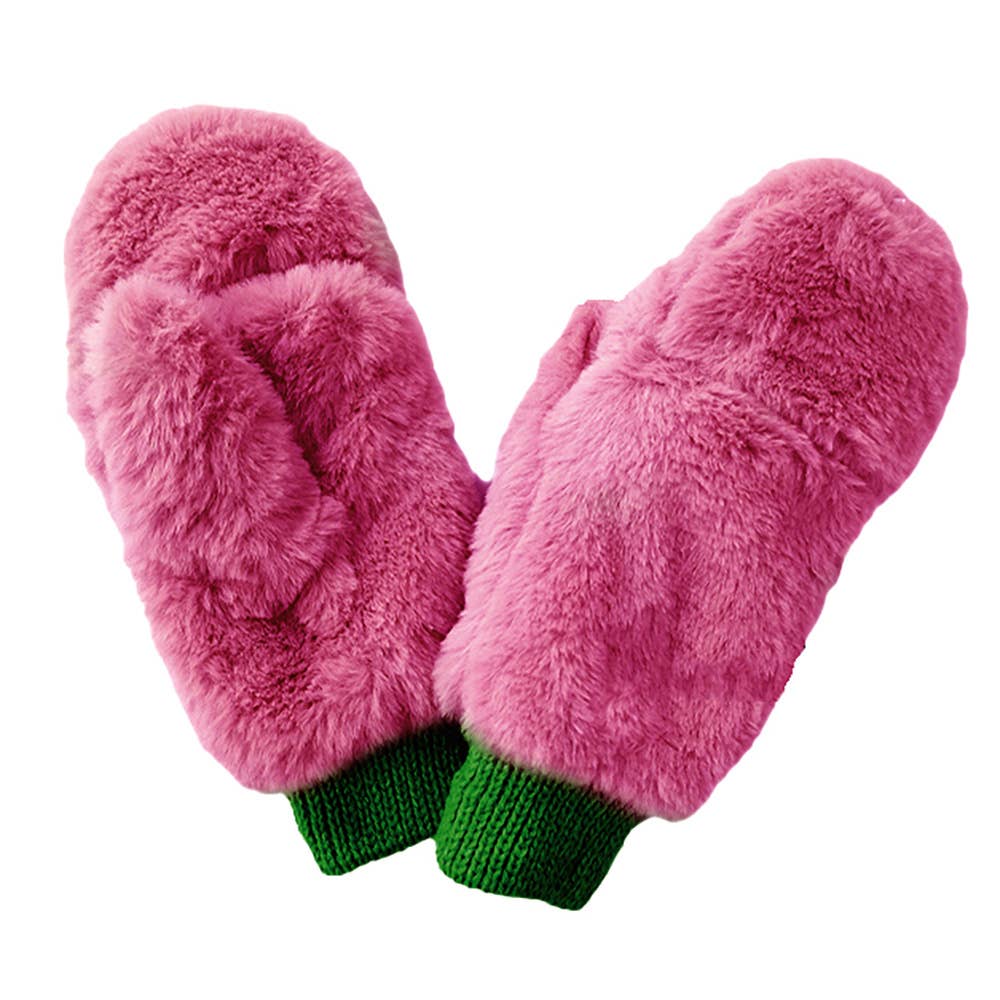 Game Day Faux Fur Mitten Gloves - Red Ivory