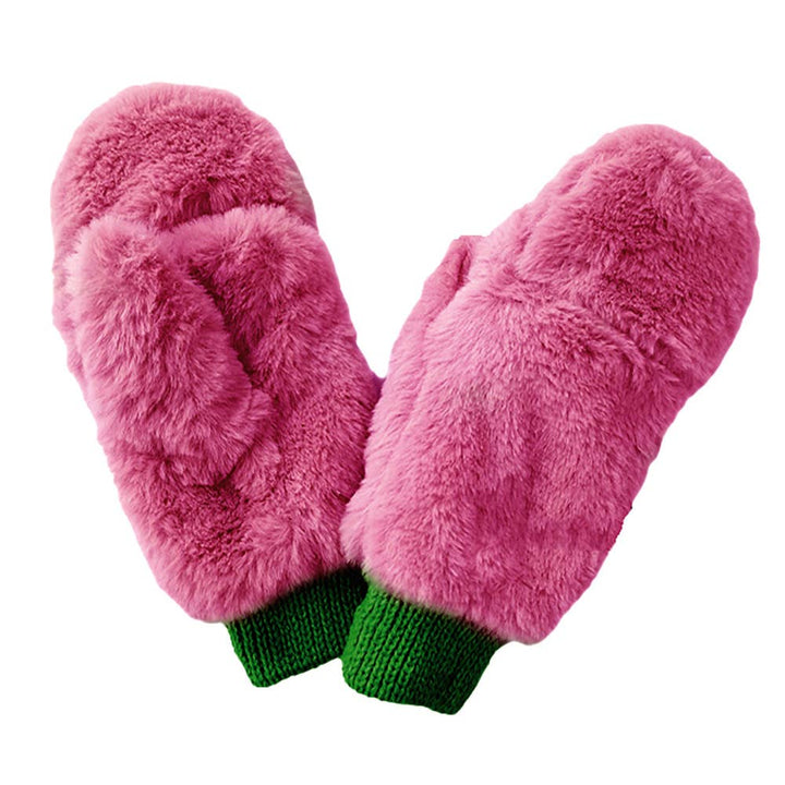 Game Day Faux Fur Mitten Gloves - Red Ivory