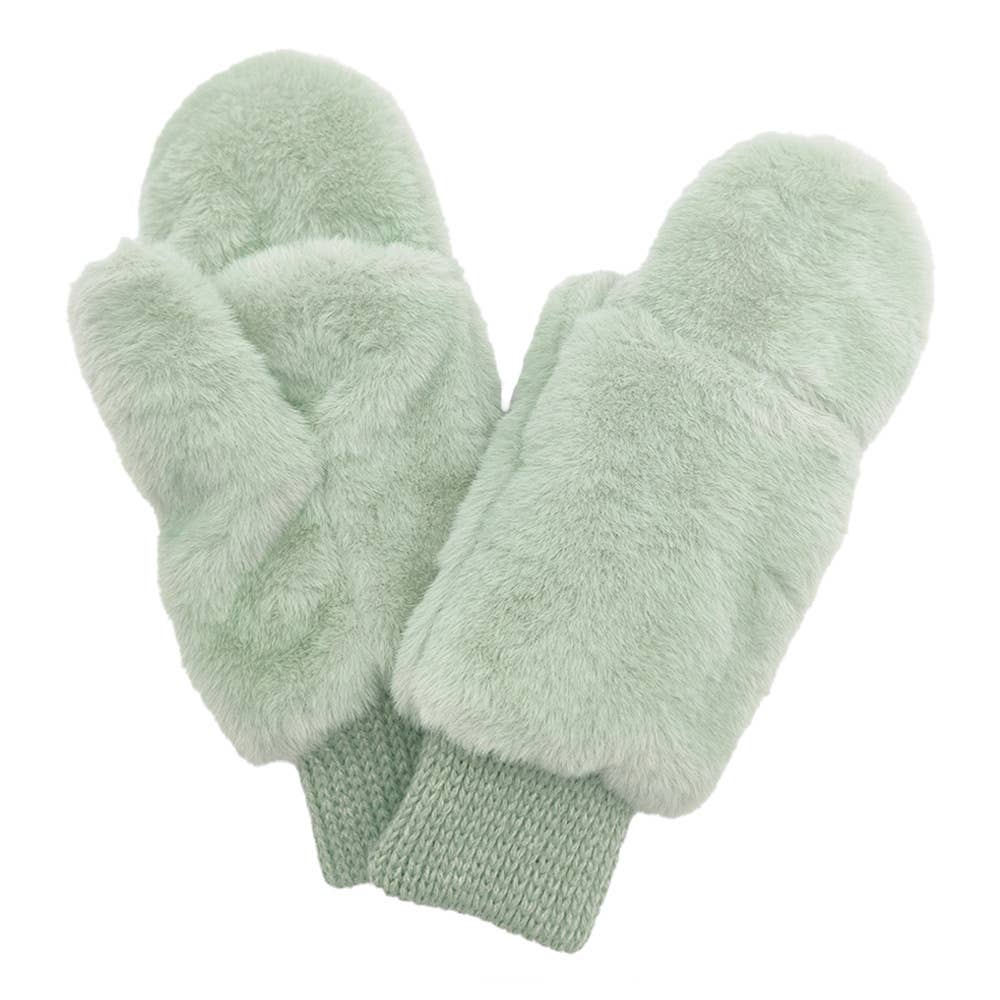 Game Day Faux Fur Mitten Gloves - Red Ivory