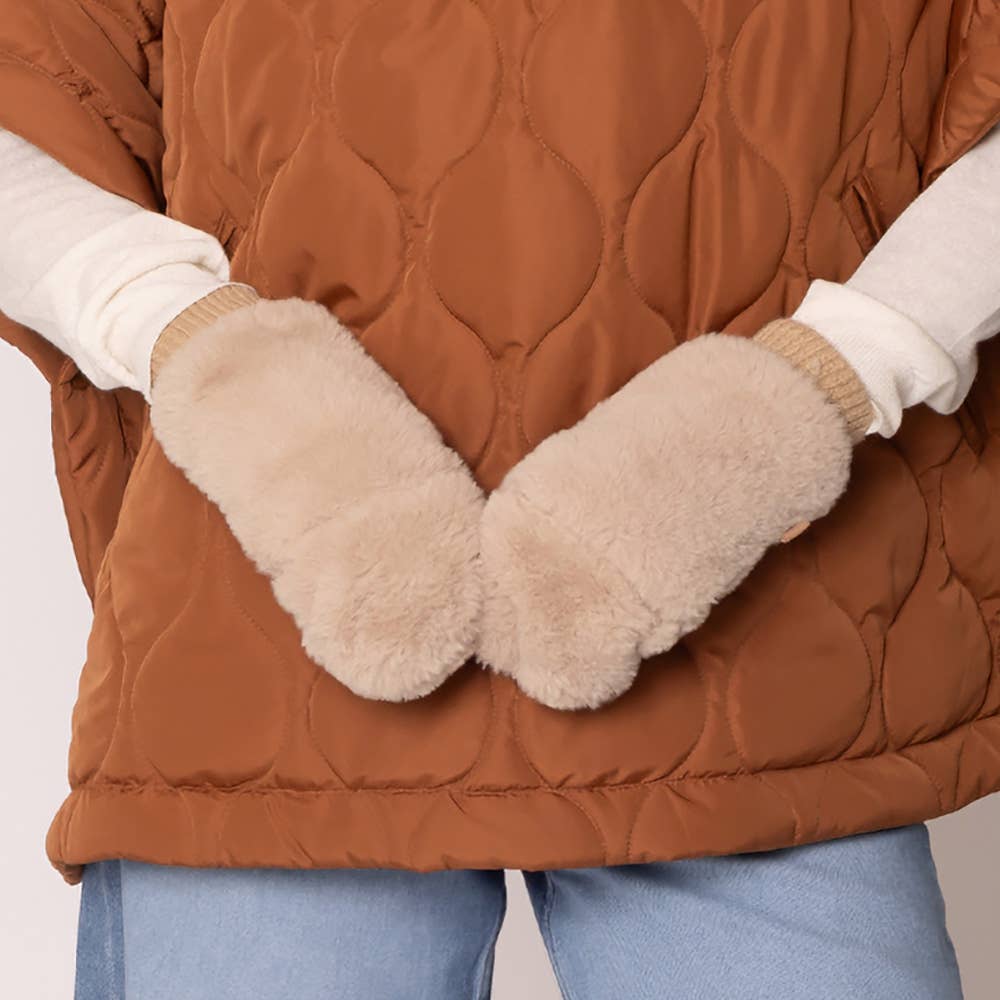 Game Day Faux Fur Mitten Gloves - Red Ivory