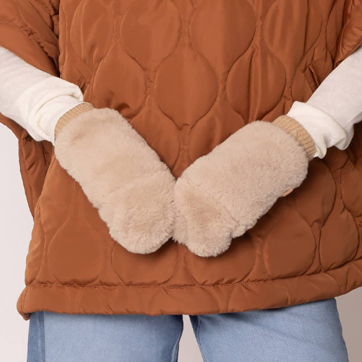 Game Day Faux Fur Mitten Gloves - Red Ivory