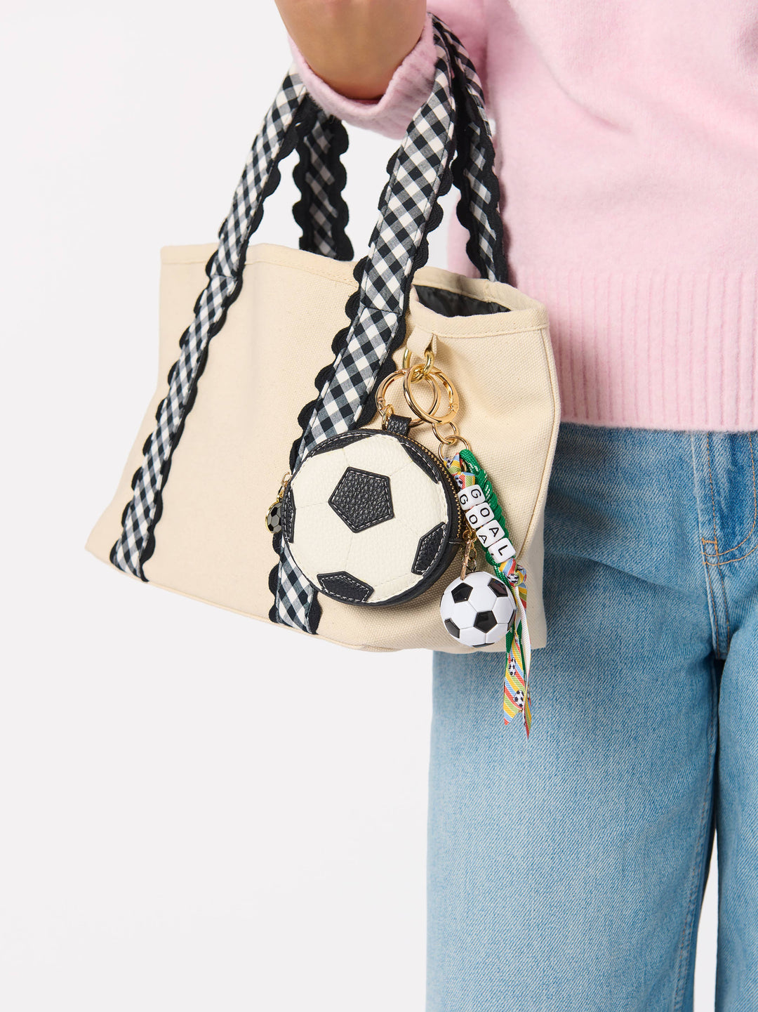 Soccer Ball Zip Pouch Bag Charm - White