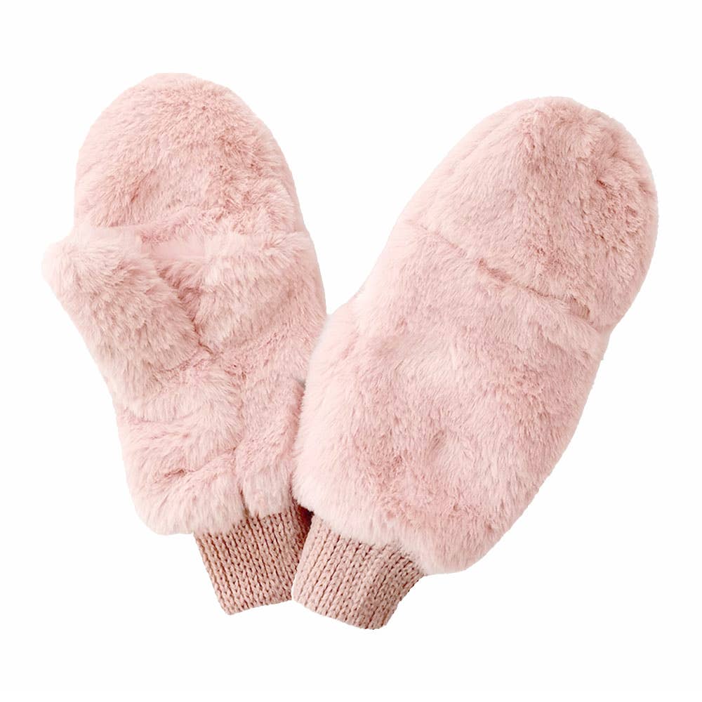 Game Day Faux Fur Mitten Gloves - Red Ivory