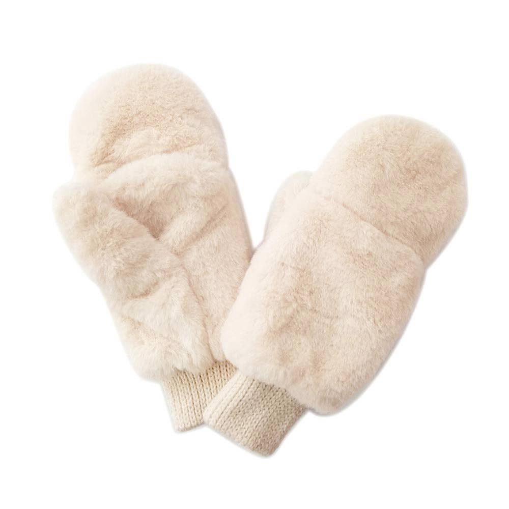 Game Day Faux Fur Mitten Gloves - Red Ivory