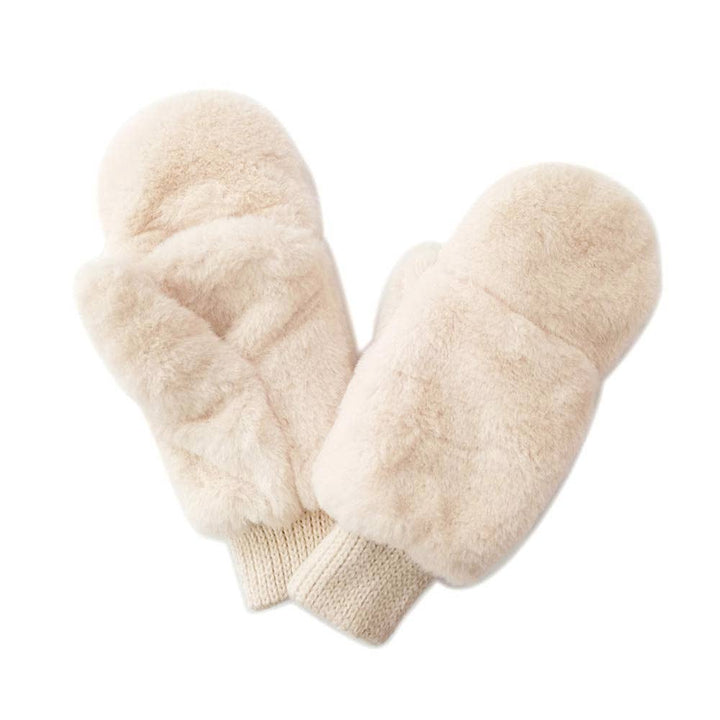 Game Day Faux Fur Mitten Gloves - Red Ivory