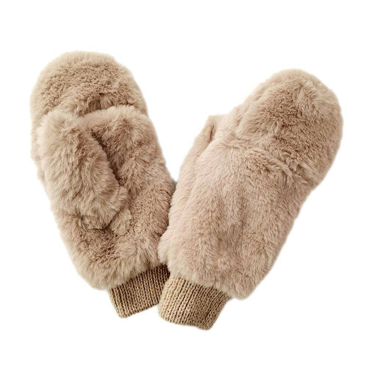 Game Day Faux Fur Mitten Gloves - Red Ivory