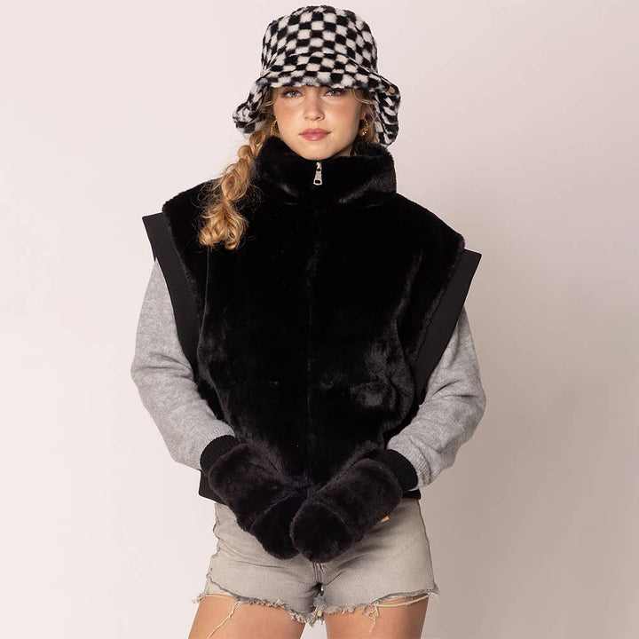 Game Day Faux Fur Mitten Gloves - Red Ivory