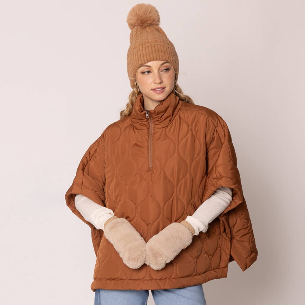 Game Day Faux Fur Mitten Gloves - Red Ivory