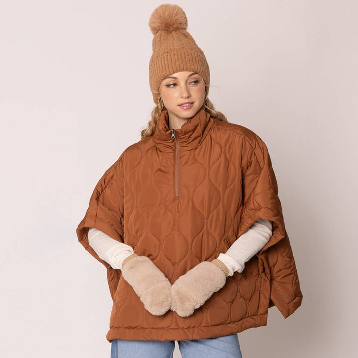 Game Day Faux Fur Mitten Gloves - Red Ivory