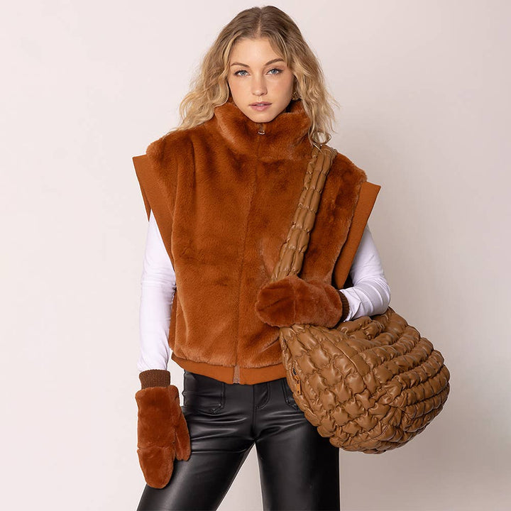 Game Day Faux Fur Mitten Gloves - Red Ivory